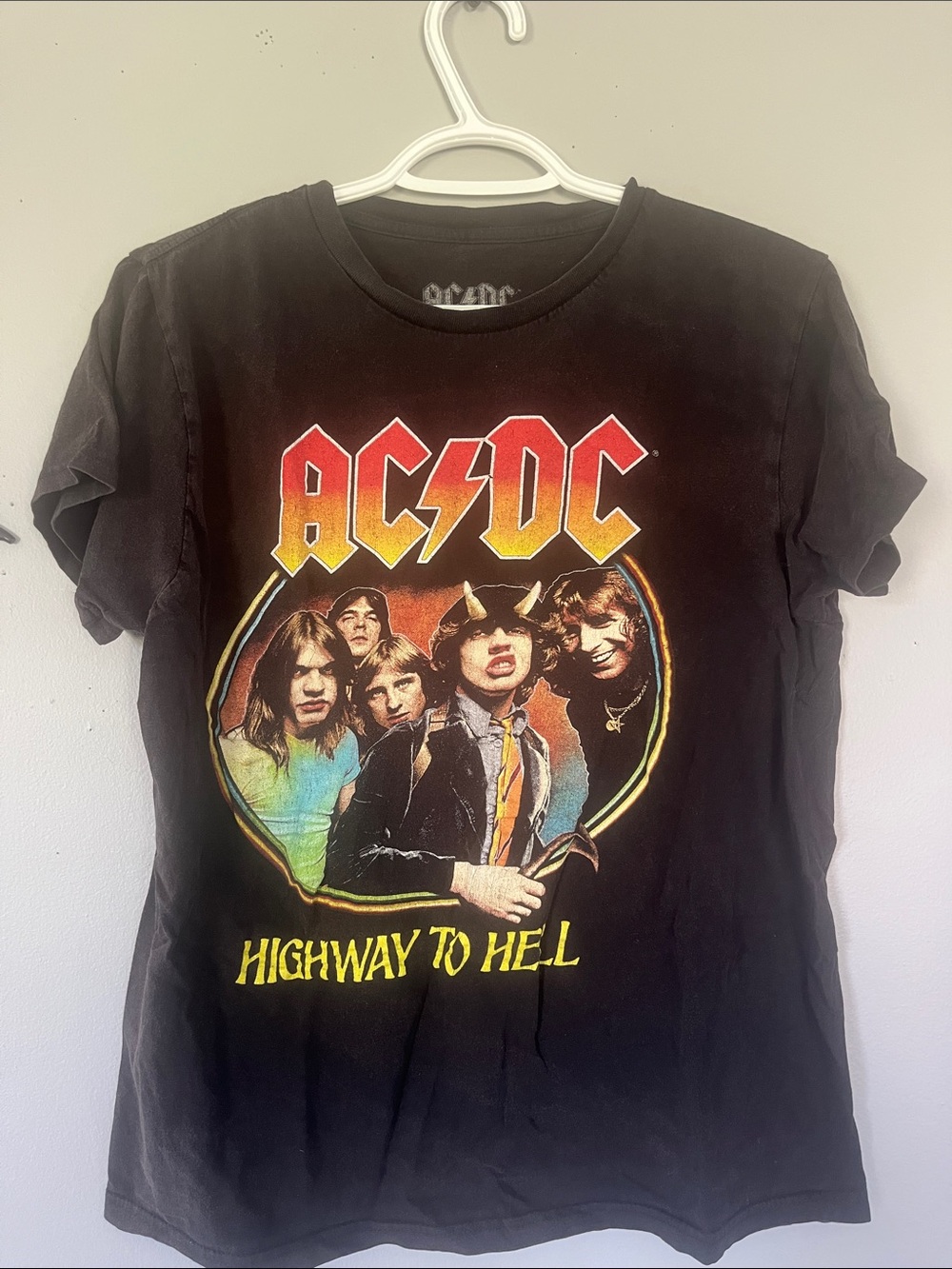 Men’s AC/DC Black Tee with Red and Yellow Band Logo Medium